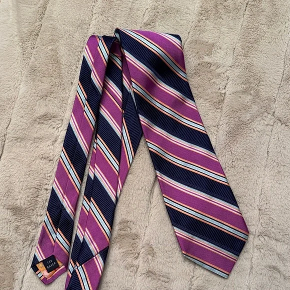 Ted Baker Pink and Navy Striped Tie - Picture 4 of 4